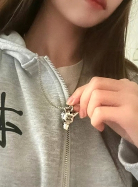 纯银狼头女士长款项链