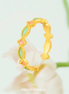 轻奢小桃星五角星珐琅开口戒指