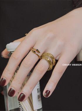 蒂王尔18K金钉子戒指白钻冷淡风