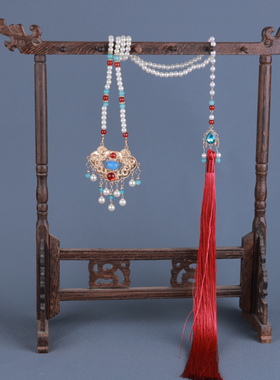 汉服背云软璎珞长项链流苏珍珠项圈明制古风长命锁马面裙配饰儿童