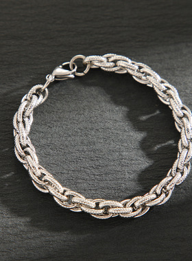 不锈钢龙虾扣潮流古巴链欧美小众简约麻花链个性街头项链手链