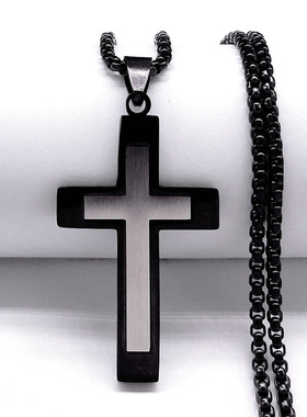 欧美跨境新款不锈钢十字架拼色项链男士小众高级感饰品配饰批发女