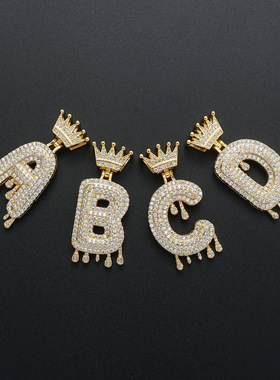 复古嘻哈皇冠水滴英文字母吊坠