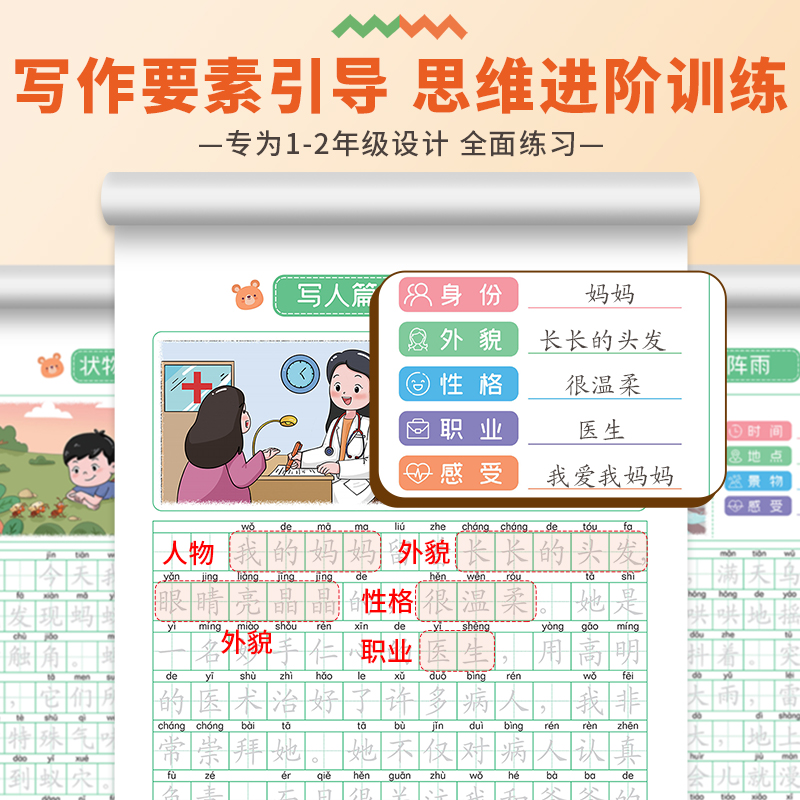 看图写话练字帖一年级二年级字帖小学生专用描红字帖每日一练儿童楷书作文起步铅笔描红临摹练习硬笔书法练字本看图说话专项训练 - 图1