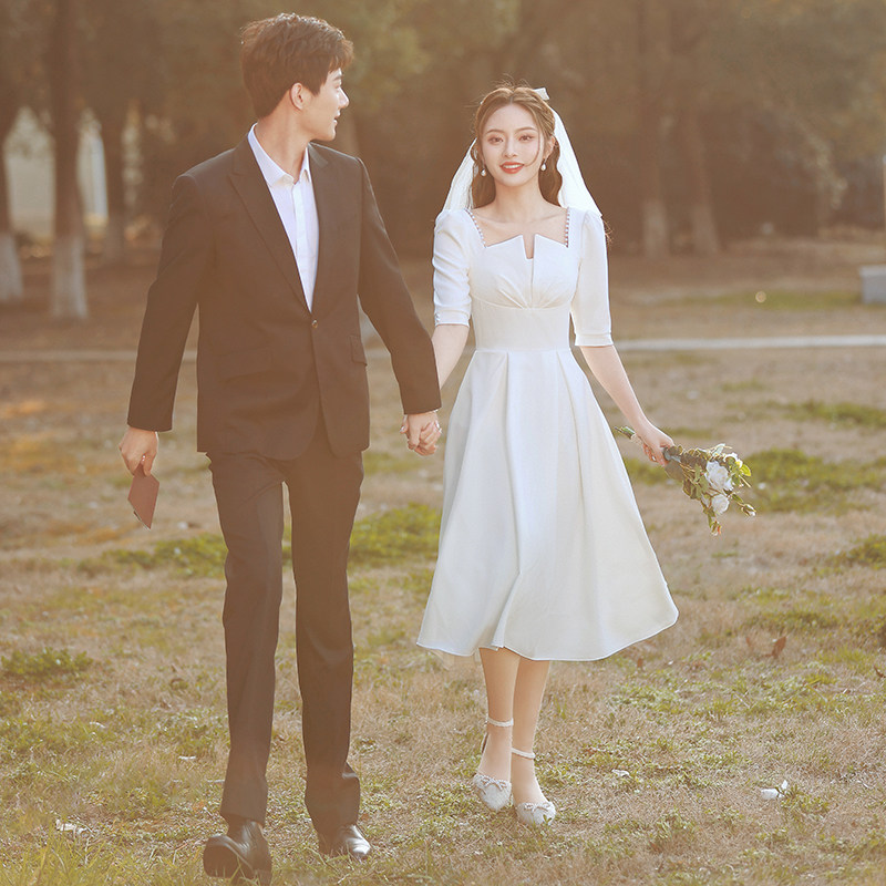 白色小平时可穿领证登记小白轻婚纱 菲麦司礼服/晚装