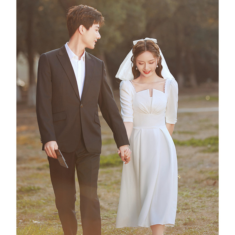 白色小平时可穿领证登记小白轻婚纱 菲麦司礼服/晚装