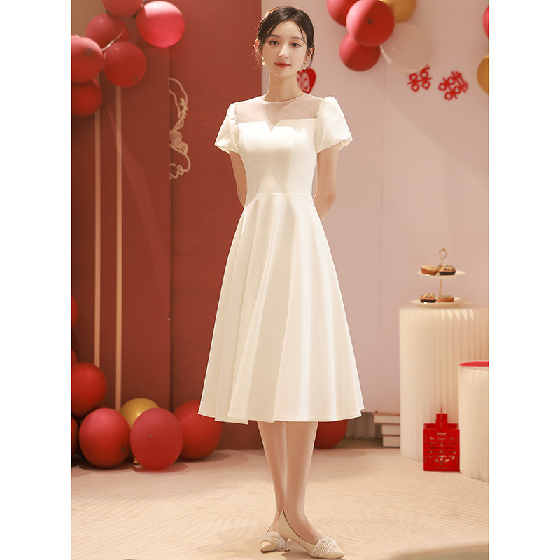 白色小平时可穿夏季订婚生日晚礼服 菲麦司礼服/晚装