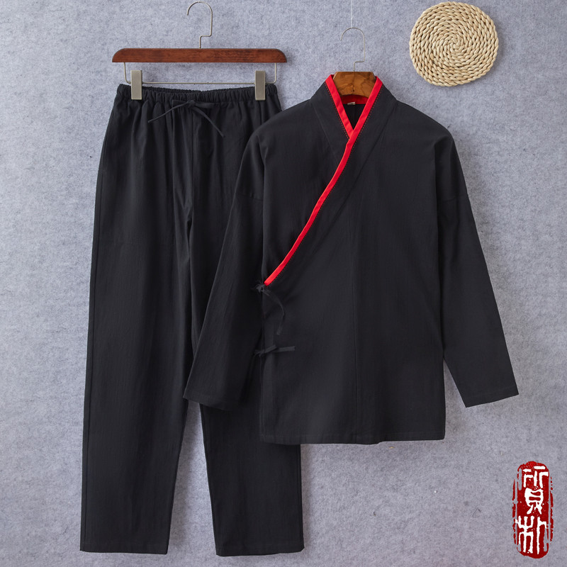 中国风男士茶服套装中式改良古装道袍外套古风汉服唐装禅服居士服-图1