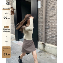 Hello Carnon Herringbone Textured Hair Shorts High Waist A Character Half Body Skirt Woman Fall 2023 New Small Subshort Skirt