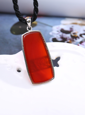 端午节个性复古黑色男吊坠925银黑玛瑙祥云男项链红色男项链黑绳