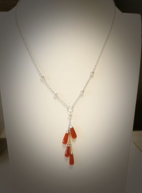 牡丹缘复古经典烛影摇红套链毛衣链小众有内涵925银项链红色玛瑙