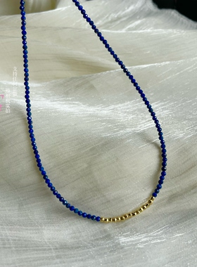 超显白天然原矿青金石爆闪蹦迪珠碎银子金子项链女款2026原创极细