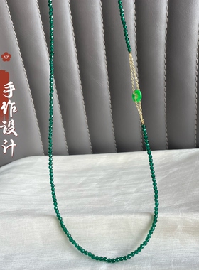祖母绿色切面翡翠圆环长款项链女款高级轻奢毛衣链叠戴长链搭裙子