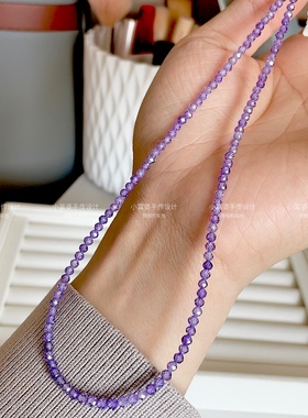 显白项链 极细3m刻面闪亮紫水晶色粉碧玺色系女纯欲轻奢锁骨链