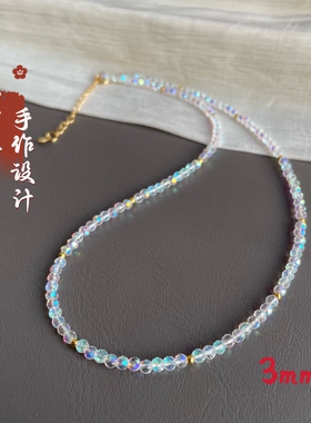 爆闪叠戴施家水晶项链女正品轻奢高级感圆珠刻面锁骨链轻奢显白