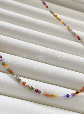 多巴胺彩色项链个性锆石碧玺彩虹马卡龙锁骨链巨显白极细夏季百搭