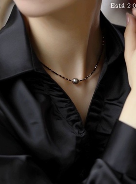 星际深海大溪地路路通海水尖晶石贝珠款项链新款锁骨链爆款高级灰