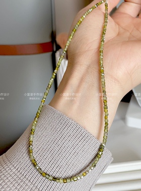 欧美单ins金属质感橄榄石色串珠简约链条镀金项链颈链锁骨链方糖