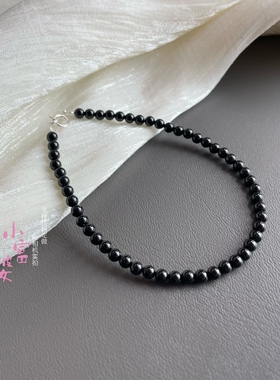 高级感收藏级天然乌金黑尖晶手串3m圆珠黑色单圈手链男士女士礼物