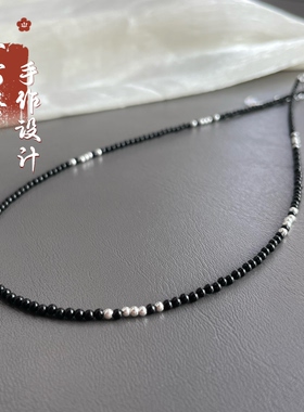 黑尖晶小米珠项链黑色水晶高级感锁骨链超细切面串珠叠戴颈饰简约