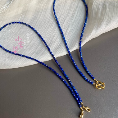 天然青金石3mm刻面项链尖晶石锁骨链男佛牌项链简约女金色毛衣链