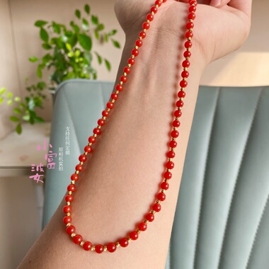 14镀金冰种樱桃红色保山南红色玛瑙项链高级感轻奢小众手链女款套