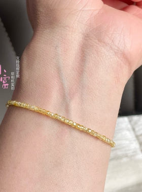 超闪金黄色手链小方块女款手链极细显白手串高级感简约百搭串珠