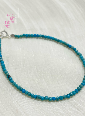 极细显白原矿绿松石高瓷蓝松小米珠单圈手链 女款天然石手串铁线