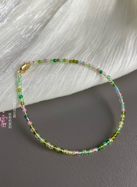 超细2mm彩虹糖果碧玺色施家水晶刻面仿碧玺手链多巴胺轻奢高级感