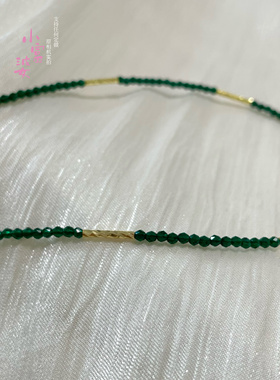 镀金刻面金管祖母绿色宝石串珠项链女尖晶小众复古锁骨链2025新款