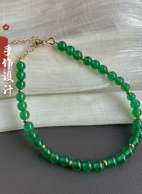 天然绿玛瑙阳绿色手链单圈小米珠手串小众设计感高级精致闺蜜礼物