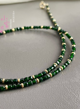 绿色沙弗莱宝石色长款毛衣链锁骨链绿沙石方糖手链女高级绿色项链