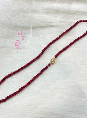 新年款红色刻面锁骨链棉绳鸽血红玉髓宝石项链金色配链锁骨链同款
