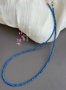 超闪亮细高瓷蓝色刻面锁骨链女款帝王青金蓝锆石高级奢华颈链项链