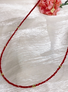 消失的她倪妮同款尖晶石红色锁骨链碎金纯银女轻奢小米珠项链闺蜜