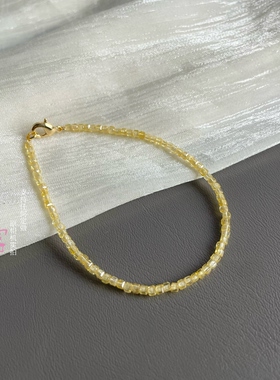 超闪金黄色手链小方块女款手链极细显白手串高级感简约百搭串珠
