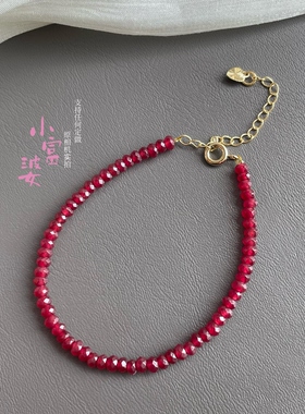 高级红色手链算盘刻面珠鸽血红宝石色玉髓老烧平替手链手串礼物