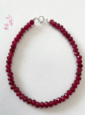 泰国鸽血红宝石色手链女彩宝老烧玉髓仿彩宝手串刻面算盘珠串珠