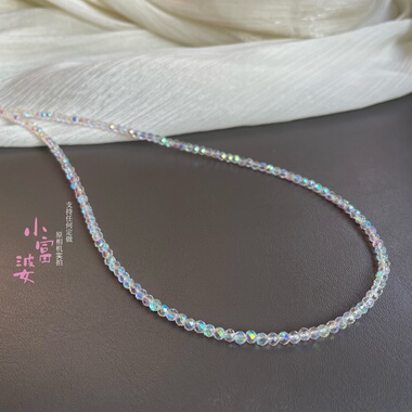 实拍爆闪罕见3mm极细奥地利施家超闪水晶项链choker锁骨链叠戴款