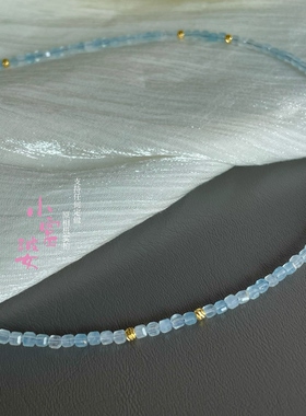 日韩治愈系时尚清新淡雅小众原创简约海蓝宝真石串珠细项链锁骨链