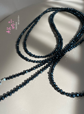 高定天然黑碧玺混搭黑尖晶不规则刻面爆闪长款毛衣链叠戴多层女款