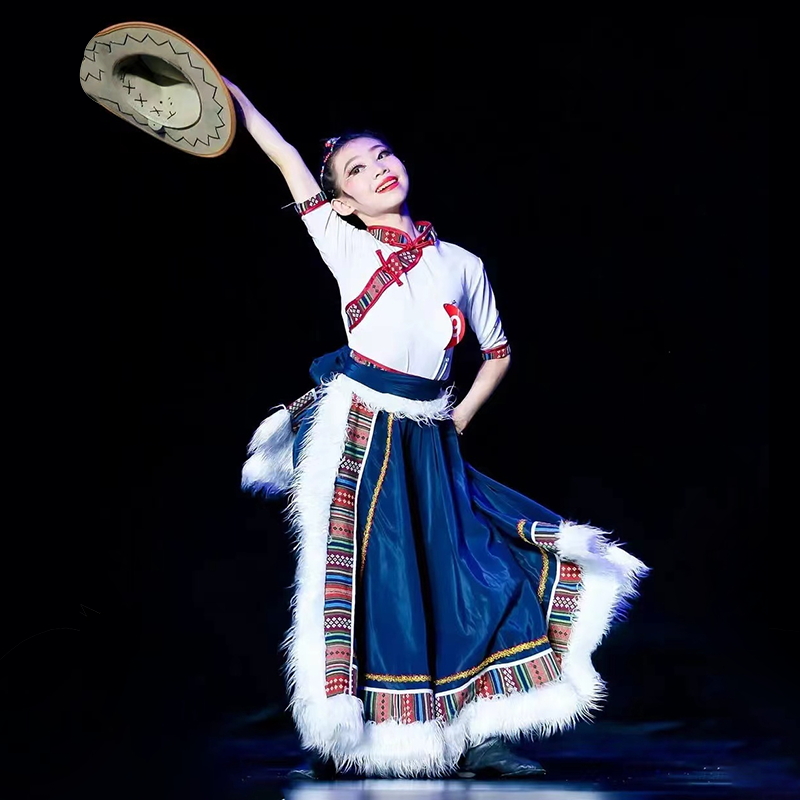 新选新款藏族舞蹈演m出服装儿童藏服次仁拉索表演帽子少数民族头 - 图3