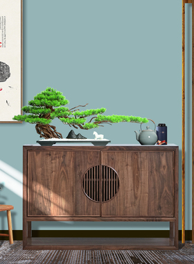 精选新中式仿真盆景迎p客松摆件入户玄关柜台客厅办公桌进门轻奢