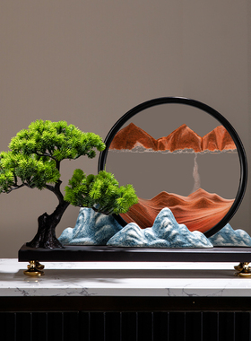 精选迎客松创意流沙画摆件沙漏新中式客厅玄关办公室领Y导高档装