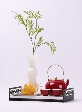 精选新中a式国风红茶具托盘组合套装摆件设样板房间售楼处茶室茶