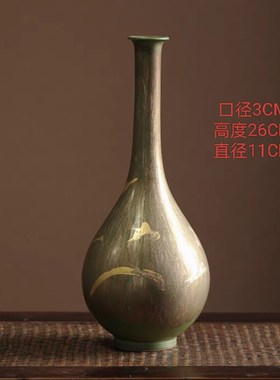 精选设计师新中式l轻奢客厅书房博古架汝白描金六角瓶家居软装装