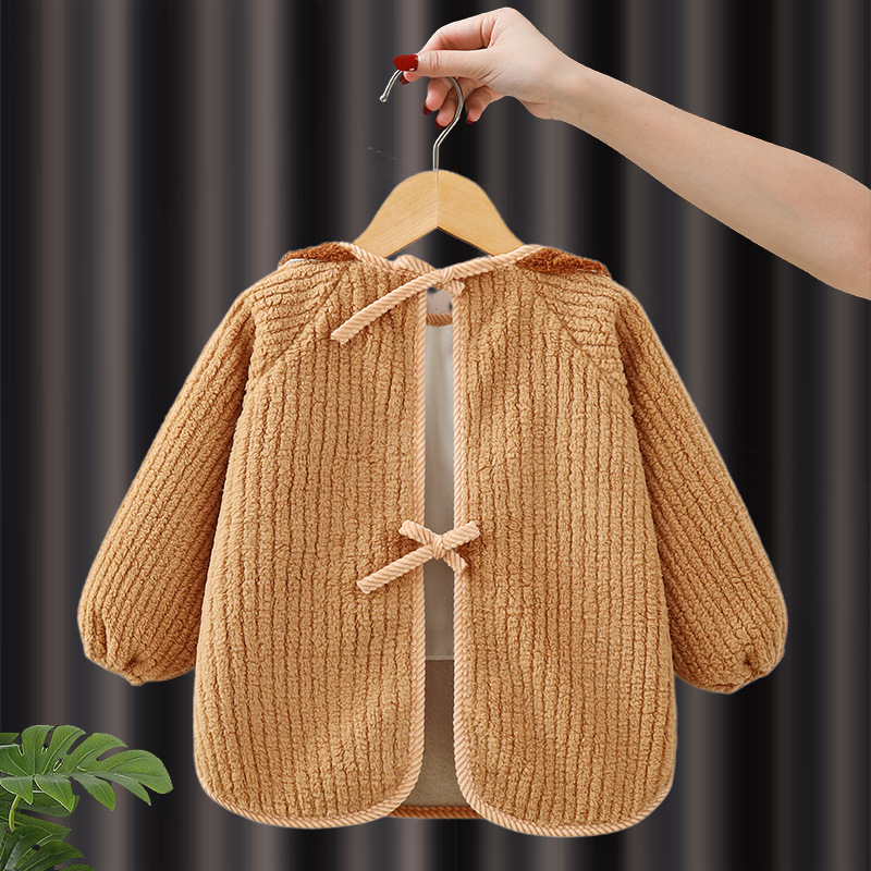 Baby smock, autumn and winter long-sleeved children's bib, waterproof and anti-dirty, baby boy and girl eating, baby outer wear, foreign style reverse dressing