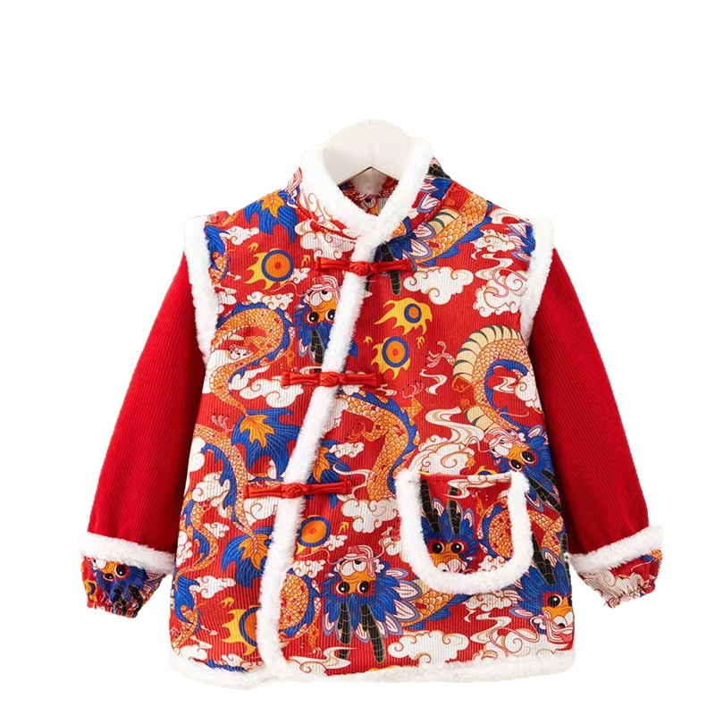 Baby smock, children's eating bib, waterproof and anti-dirty, New Year's Tang suit, New Year's greeting suit, baby reverse dressing apron