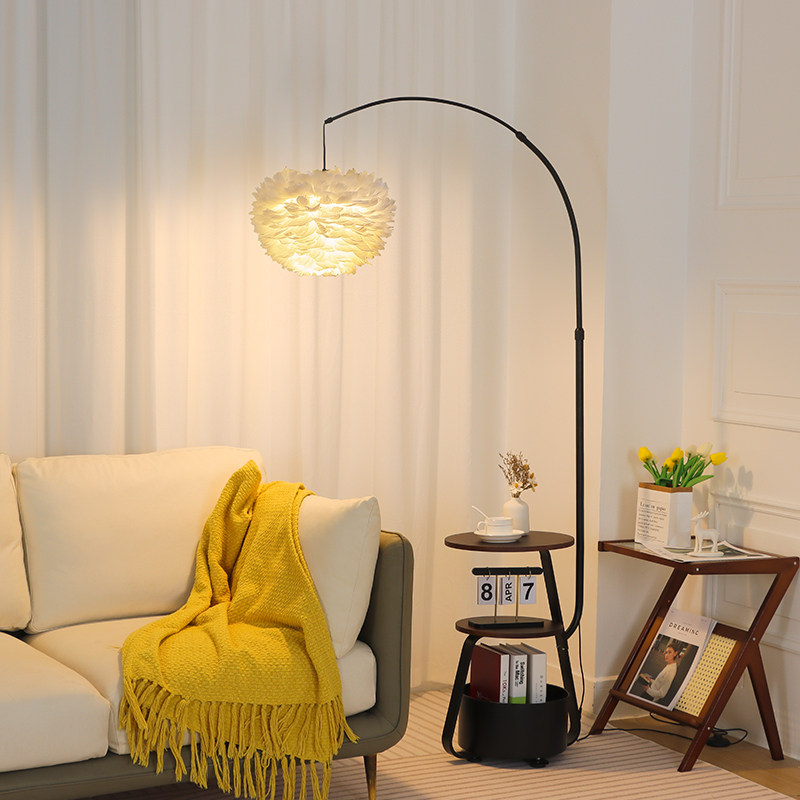 羽毛钓鱼灯落地灯客厅卧室沙发旁边几法式中古公主风氛围床头台灯,淘宝优惠券,粉丝福利购,淘宝优惠卷