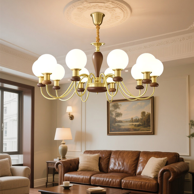 全铜法式中古风客厅吊灯美式复古实木大气魔豆卧室书房间餐厅主灯,淘宝优惠券,粉丝福利购,淘宝优惠卷